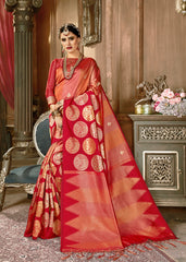 SMSAREE Red Designer Wedding Partywear Kanjeevaram Art Silk Hand Embroidery Work Bridal Saree Sari With Blouse Piece YNF-29254