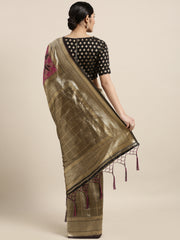 SMSAREE Gold Designer Wedding Partywear Kanjeevaram Art Silk Hand Embroidery Work Bridal Saree Sari With Blouse Piece YNF-29257