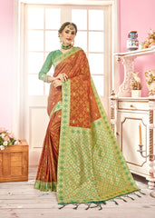 SMSAREE Maroon Designer Wedding Partywear Kanjeevaram Art Silk Hand Embroidery Work Bridal Saree Sari With Blouse Piece YNF-29270