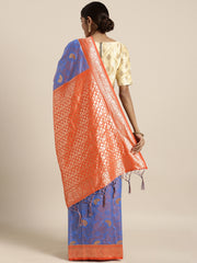 SMSAREE Blue Designer Wedding Partywear Kanjeevaram Art Silk Hand Embroidery Work Bridal Saree Sari With Blouse Piece YNF-29271