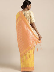 SMSAREE Yellow Designer Wedding Partywear Kanjeevaram Art Silk Hand Embroidery Work Bridal Saree Sari With Blouse Piece YNF-29272