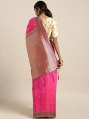 SMSAREE Pink Designer Wedding Partywear Kanjeevaram Art Silk Hand Embroidery Work Bridal Saree Sari With Blouse Piece YNF-29273