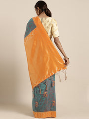 SMSAREE Teal Designer Wedding Partywear Kanjeevaram Art Silk Hand Embroidery Work Bridal Saree Sari With Blouse Piece YNF-29274