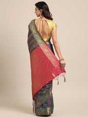 SMSAREE Pink Designer Wedding Partywear Kanjeevaram Art Silk Hand Embroidery Work Bridal Saree Sari With Blouse Piece YNF-29329