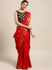 SMSAREE Red Designer Wedding Partywear Kanjeevaram Art Silk Hand Embroidery Work Bridal Saree Sari With Blouse Piece YNF-29330