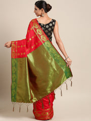 SMSAREE Red Designer Wedding Partywear Kanjeevaram Art Silk Hand Embroidery Work Bridal Saree Sari With Blouse Piece YNF-29330