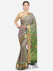 SMSAREE Multi Designer Wedding Partywear Ikkat Art Silk Hand Embroidery Work Bridal Saree Sari With Blouse Piece YNF-29339