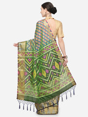 SMSAREE Multi Designer Wedding Partywear Ikkat Art Silk Hand Embroidery Work Bridal Saree Sari With Blouse Piece YNF-29339