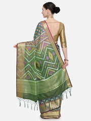 SMSAREE Multi Designer Wedding Partywear Ikkat Art Silk Hand Embroidery Work Bridal Saree Sari With Blouse Piece YNF-29343