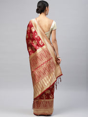 SMSAREE Red Designer Wedding Partywear Banarasi Art Silk Hand Embroidery Work Bridal Saree Sari With Blouse Piece YNF-29352
