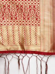 SMSAREE Red Designer Wedding Partywear Banarasi Art Silk Hand Embroidery Work Bridal Saree Sari With Blouse Piece YNF-29352