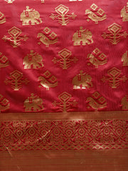 SMSAREE Red Designer Wedding Partywear Banarasi Art Silk Hand Embroidery Work Bridal Saree Sari With Blouse Piece YNF-29352