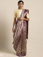 SMSAREE Gold Designer Wedding Partywear Banarasi Art Silk Hand Embroidery Work Bridal Saree Sari With Blouse Piece YNF-29355