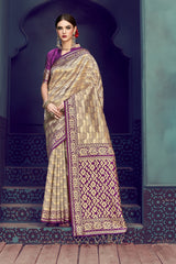 SMSAREE Gold Designer Wedding Partywear Banarasi Art Silk Hand Embroidery Work Bridal Saree Sari With Blouse Piece YNF-29355