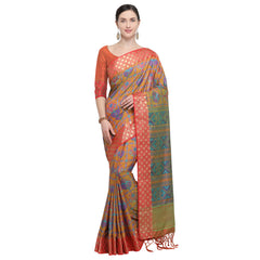 SMSAREE Multi Designer Wedding Partywear Ikkat Art Silk Hand Embroidery Work Bridal Saree Sari With Blouse Piece YNF-29358