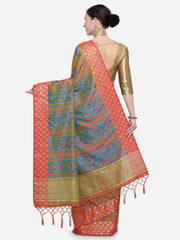 SMSAREE Multi Designer Wedding Partywear Ikkat Art Silk Hand Embroidery Work Bridal Saree Sari With Blouse Piece YNF-29358