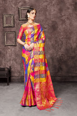 SMSAREE Multi Designer Wedding Partywear Uppada Art Silk Hand Embroidery Work Bridal Saree Sari With Blouse Piece YNF-29361