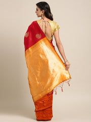 SMSAREE Maroon Designer Wedding Partywear Kanjeevaram Art Silk Hand Embroidery Work Bridal Saree Sari With Blouse Piece YNF-29438