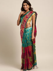 SMSAREE Sea Green Designer Wedding Partywear Kanjeevaram Art Silk Hand Embroidery Work Bridal Saree Sari With Blouse Piece YNF-29441