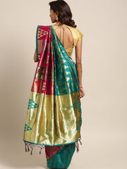 SMSAREE Sea Green Designer Wedding Partywear Kanjeevaram Art Silk Hand Embroidery Work Bridal Saree Sari With Blouse Piece YNF-29441