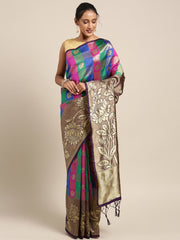 SMSAREE Violet Designer Wedding Partywear Kanjeevaram Art Silk Hand Embroidery Work Bridal Saree Sari With Blouse Piece YNF-29446