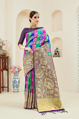 SMSAREE Violet Designer Wedding Partywear Kanjeevaram Art Silk Hand Embroidery Work Bridal Saree Sari With Blouse Piece YNF-29446
