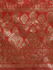 SMSAREE Red Designer Wedding Partywear Linen Art Silk Hand Embroidery Work Bridal Saree Sari With Blouse Piece YNF-29453