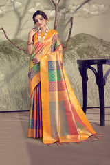SMSAREE Multi Designer Wedding Partywear Banarasi Art Silk Hand Embroidery Work Bridal Saree Sari With Blouse Piece YNF-29459