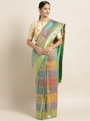 SMSAREE Multi Designer Wedding Partywear Banarasi Art Silk Hand Embroidery Work Bridal Saree Sari With Blouse Piece YNF-29460