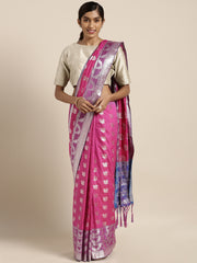 SMSAREE Pink Designer Wedding Partywear Kanjeevaram Art Silk Hand Embroidery Work Bridal Saree Sari With Blouse Piece YNF-29479