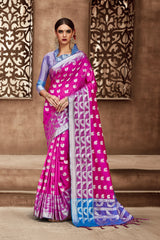 SMSAREE Pink Designer Wedding Partywear Kanjeevaram Art Silk Hand Embroidery Work Bridal Saree Sari With Blouse Piece YNF-29479