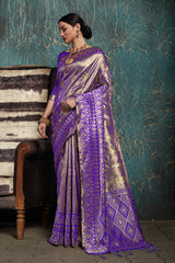 SMSAREE Navy Blue Designer Wedding Partywear Kanjeevaram Art Silk Hand Embroidery Work Bridal Saree Sari With Blouse Piece YNF-29503