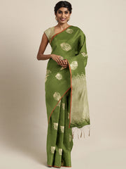 SMSAREE Olive Green Designer Wedding Partywear Kanjeevaram Art Silk Hand Embroidery Work Bridal Saree Sari With Blouse Piece YNF-29522