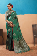 SMSAREE Green Designer Wedding Partywear Kanjeevaram Art Silk Hand Embroidery Work Bridal Saree Sari With Blouse Piece YNF-29524