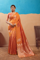 SMSAREE Mustard Designer Wedding Partywear Kanjeevaram Art Silk Hand Embroidery Work Bridal Saree Sari With Blouse Piece YNF-29525