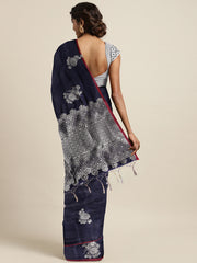 SMSAREE Navy Blue Designer Wedding Partywear Kanjeevaram Art Silk Hand Embroidery Work Bridal Saree Sari With Blouse Piece YNF-29526