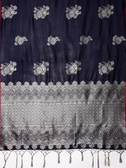 SMSAREE Navy Blue Designer Wedding Partywear Kanjeevaram Art Silk Hand Embroidery Work Bridal Saree Sari With Blouse Piece YNF-29526