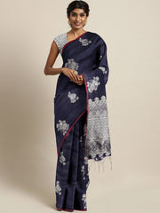 SMSAREE Navy Blue Designer Wedding Partywear Kanjeevaram Art Silk Hand Embroidery Work Bridal Saree Sari With Blouse Piece YNF-29526
