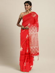SMSAREE Red Designer Wedding Partywear Kanjeevaram Art Silk Hand Embroidery Work Bridal Saree Sari With Blouse Piece YNF-29529