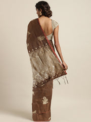 SMSAREE Brown Designer Wedding Partywear Kanjeevaram Art Silk Hand Embroidery Work Bridal Saree Sari With Blouse Piece YNF-29530