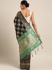 SMSAREE Black Designer Wedding Partywear Kanjeevaram Art Silk Hand Embroidery Work Bridal Saree Sari With Blouse Piece YNF-29541