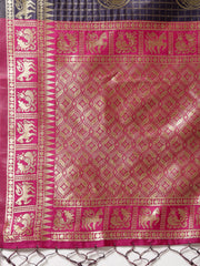 SMSAREE Blue Designer Wedding Partywear Kanjeevaram Art Silk Hand Embroidery Work Bridal Saree Sari With Blouse Piece YNF-29544