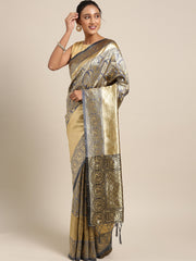 SMSAREE Charcoal Designer Wedding Partywear Kanjeevaram Art Silk Hand Embroidery Work Bridal Saree Sari With Blouse Piece YNF-29547