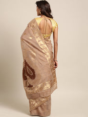 SMSAREE Brown Designer Wedding Partywear Linen Art Silk Hand Embroidery Work Bridal Saree Sari With Blouse Piece YNF-29558