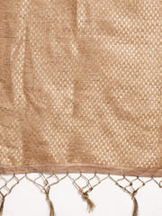 SMSAREE Brown Designer Wedding Partywear Linen Art Silk Hand Embroidery Work Bridal Saree Sari With Blouse Piece YNF-29558
