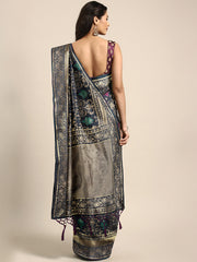 SMSAREE Grey Designer Wedding Partywear Banarasi Art Silk Hand Embroidery Work Bridal Saree Sari With Blouse Piece YNF-29576
