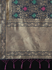 SMSAREE Grey Designer Wedding Partywear Banarasi Art Silk Hand Embroidery Work Bridal Saree Sari With Blouse Piece YNF-29576