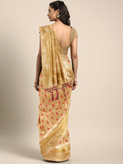 SMSAREE Gold Designer Wedding Partywear Banarasi Art Silk Hand Embroidery Work Bridal Saree Sari With Blouse Piece YNF-29594