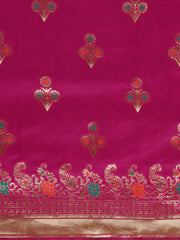 SMSAREE Pink Designer Wedding Partywear Banarasi Art Silk Hand Embroidery Work Bridal Saree Sari With Blouse Piece YNF-29595