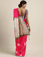 SMSAREE Pink Designer Wedding Partywear Kanjeevaram Art Silk Hand Embroidery Work Bridal Saree Sari With Blouse Piece YNF-29612